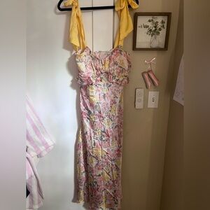Francesca's Collections Floral Midi Dress with Yellow Ties
